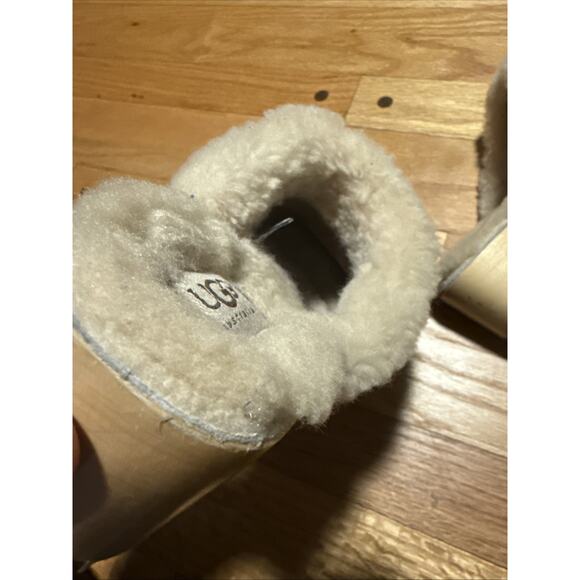 UGG Leather Clogs Mule Shearling Wooden Fur Slip-on Shoes Brown Size 9 - Picture 11 of 12